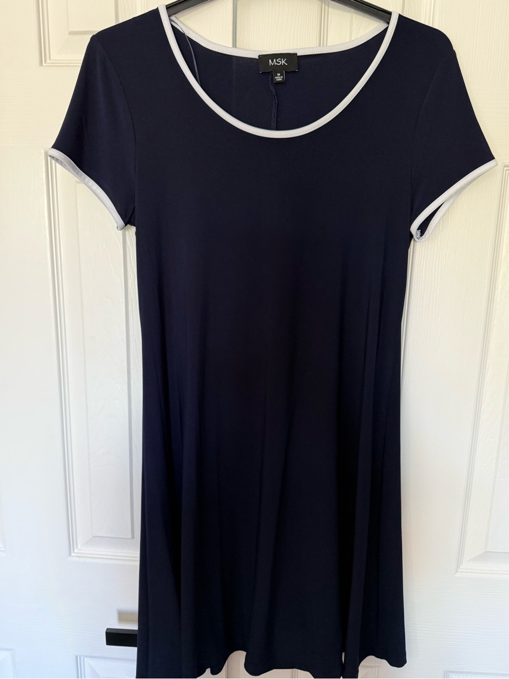 MSK Navy Short-Sleeve A-Line Dress with White Trim
